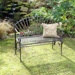 Melody Maison Large Ornate Black Metal Garden Bench 103Cm - thumbnail 2