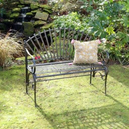Melody Maison Large Ornate Black Metal Garden Bench 103Cm - thumbnail 1