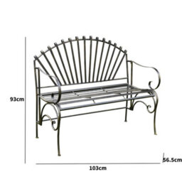 Melody Maison Large Ornate Black Metal Garden Bench 103Cm - thumbnail 9
