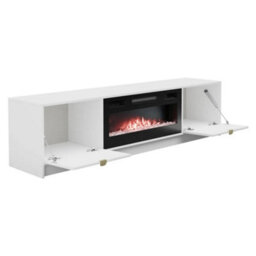 Tireno White Velvet Electric Fireplace Tv Cabinet With Fluted Fronts Modern Mdf Media Storage Unit For Living Room - thumbnail 3