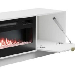 Tireno White Velvet Electric Fireplace Tv Cabinet With Fluted Fronts Modern Mdf Media Storage Unit For Living Room - thumbnail 4