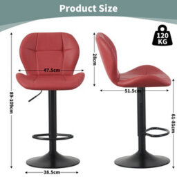 MCC Direct Set Of 2 Height Adjustable Kitchen Bar Stool Breakfast Chairs With Footrest Red - Stella - thumbnail 6