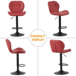 MCC Direct Set Of 2 Height Adjustable Kitchen Bar Stool Breakfast Chairs With Footrest Red - Stella - thumbnail 4