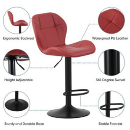 MCC Direct Set Of 2 Height Adjustable Kitchen Bar Stool Breakfast Chairs With Footrest Red - Stella - thumbnail 2