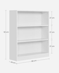 Songmics 3 Tier Bookcase Shelving Unit, Stand Shelf, Book Rack, Storage Shelf, Scandinavian Style, White - thumbnail 2