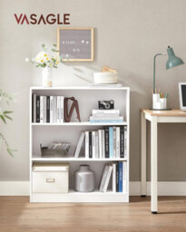 Songmics 3 Tier Bookcase Shelving Unit, Stand Shelf, Book Rack, Storage Shelf, Scandinavian Style, White - thumbnail 3