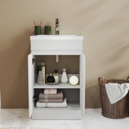 Probaty Bathrooms Vanity Unit Matte White Mdf,500X385X800mm,freestanding,detachable,2 Doors With Ceramic Basin - thumbnail 3