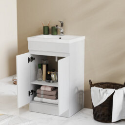 Probaty Bathrooms Vanity Unit Matte White Mdf,500X385X800mm,freestanding,detachable,2 Doors With Ceramic Basin - thumbnail 4