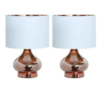 Set Of 2 Modern Gold Glass Table Lamp Bedside Lights White Shades 40Cm Height - image 1