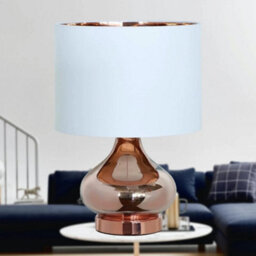 Set Of 2 Modern Gold Glass Table Lamp Bedside Lights White Shades 40Cm Height - thumbnail 3