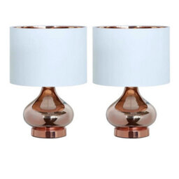Set Of 2 Modern Gold Glass Table Lamp Bedside Lights White Shades 40Cm Height - thumbnail 1