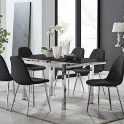 Furniturebox Uk Enna Black Glass Extending Dining Table And 6 Black Corona Silver Leg Chairs - thumbnail 1