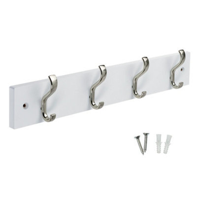 Keypak Wall-Mounted Coat Rack - 4 Hooks On Modern Wooden Base For Wall & Door - 38Cm (Satin Nickel/white) - image 1