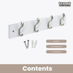 Keypak Wall-Mounted Coat Rack - 4 Hooks On Modern Wooden Base For Wall & Door - 38Cm (Satin Nickel/white) - thumbnail 4
