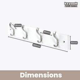 Keypak Wall-Mounted Coat Rack - 4 Hooks On Modern Wooden Base For Wall & Door - 38Cm (Satin Nickel/white) - thumbnail 3