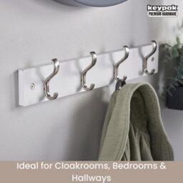 Keypak Wall-Mounted Coat Rack - 4 Hooks On Modern Wooden Base For Wall & Door - 38Cm (Satin Nickel/white) - thumbnail 5