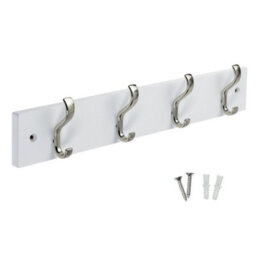Keypak Wall-Mounted Coat Rack - 4 Hooks On Modern Wooden Base For Wall & Door - 38Cm (Satin Nickel/white)