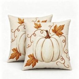 Amorly 2 Pack Fall Cushion Cases, 2D Flat Printed White Pumpkin With Maple Leaf Vines, Pillow Cover Only, Home Ornament For Living Room - thumbnail 8