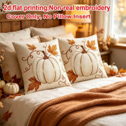Amorly 2 Pack Fall Cushion Cases, 2D Flat Printed White Pumpkin With Maple Leaf Vines, Pillow Cover Only, Home Ornament For Living Room - thumbnail 4