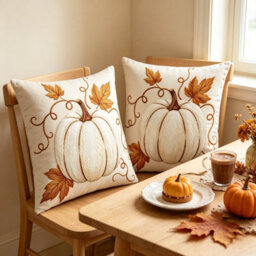 Amorly 2 Pack Fall Cushion Cases, 2D Flat Printed White Pumpkin With Maple Leaf Vines, Pillow Cover Only, Home Ornament For Living Room - thumbnail 6