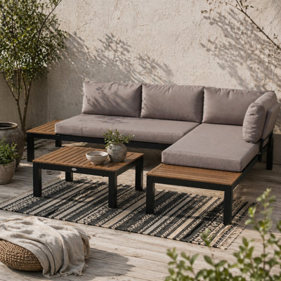 Wyld Haus Maha 3-Piece Corner Garden Sofa Set - 2-Seater, Chaise, Square Coffee Table, Yellow & Grey - image 1