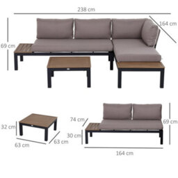 Wyld Haus Maha 3-Piece Corner Garden Sofa Set - 2-Seater, Chaise, Square Coffee Table, Yellow & Grey - thumbnail 3
