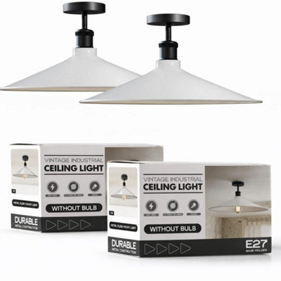 2 Pack Vintage Semi Flush Mount Ceiling Lights With E27 Base Metal 40Cm White Shade For Kitchen, Living Room No Bulb - image 1