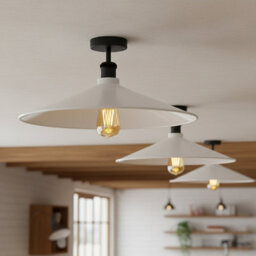 2 Pack Vintage Semi Flush Mount Ceiling Lights With E27 Base Metal 40Cm White Shade For Kitchen, Living Room No Bulb - thumbnail 8
