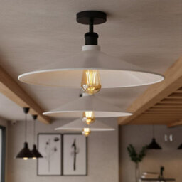 2 Pack Vintage Semi Flush Mount Ceiling Lights With E27 Base Metal 40Cm White Shade For Kitchen, Living Room No Bulb - thumbnail 9