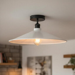 2 Pack Vintage Semi Flush Mount Ceiling Lights With E27 Base Metal 40Cm White Shade For Kitchen, Living Room No Bulb - thumbnail 2