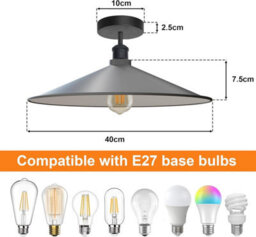 2 Pack Vintage Semi Flush Mount Ceiling Lights With E27 Base Metal 40Cm White Shade For Kitchen, Living Room No Bulb - thumbnail 3