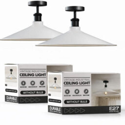 2 Pack Vintage Semi Flush Mount Ceiling Lights With E27 Base Metal 40Cm White Shade For Kitchen, Living Room No Bulb - thumbnail 1