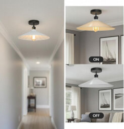 2 Pack Vintage Semi Flush Mount Ceiling Lights With E27 Base Metal 40Cm White Shade For Kitchen, Living Room No Bulb - thumbnail 6