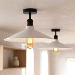 2 Pack Vintage Semi Flush Mount Ceiling Lights With E27 Base Metal 40Cm White Shade For Kitchen, Living Room No Bulb - thumbnail 7