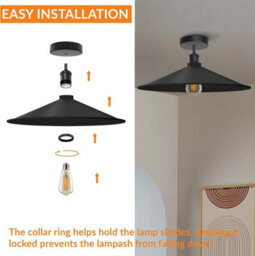 2 Pack Vintage Semi Flush Mount Ceiling Lights With E27 Base Metal 40Cm White Shade For Kitchen, Living Room No Bulb - thumbnail 5