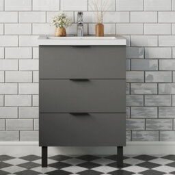 Probaty Bathrooms Vanity Unit Matte Anthracite Mdf,600X385X850mm,wall Mounted,3 Drawer With Artificial Stone Arc Basin - thumbnail 1