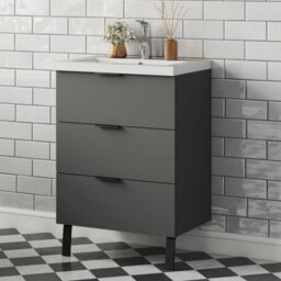 Probaty Bathrooms Vanity Unit Matte Anthracite Mdf,600X385X850mm,wall Mounted,3 Drawer With Artificial Stone Arc Basin - thumbnail 2