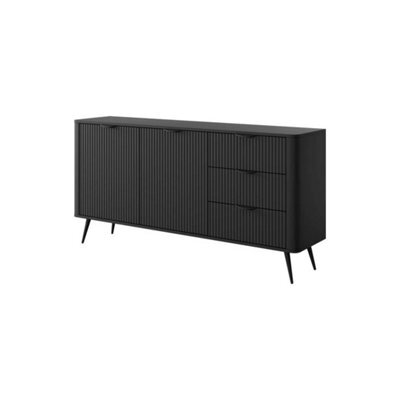 Arte Lante Modern Black Sideboard Cabinet 1630mm H810mm D380mm With Two Doors, Two Shelves, And Three Drawers - image 1