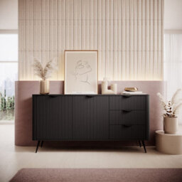 Arte Lante Modern Black Sideboard Cabinet 1630mm H810mm D380mm With Two Doors, Two Shelves, And Three Drawers - thumbnail 5
