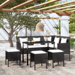 Walplus 5 Piece L-Shaped Couch Sofa Set With Cushions Poly Rattan Black