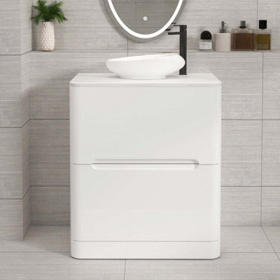 Royal Bathrooms Venice 700mm Gloss White Freestanding Bathroom Countertop Vanity Unit 2 Drawer With Nova Basin - image 1