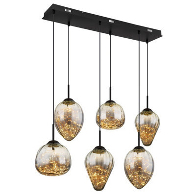 Luminosa Lighting Luminosa Firefly Cluster Pendant Ceiling Light Matt Black Smoke Glass Shade 6X Led 3000K - image 1