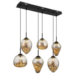 Luminosa Lighting Luminosa Firefly Cluster Pendant Ceiling Light Matt Black Smoke Glass Shade 6X Led 3000K
