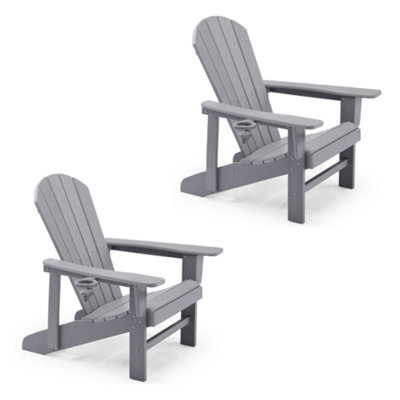 Vonhaus Grey Adirondack Chair Set 2, Reclining Slatted Garden Chair, Weather Resistant Hdpe Outdoor Armchair For Patio, Westport - image 1