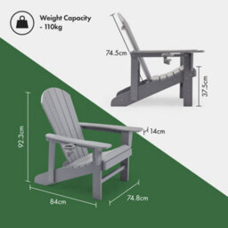 Vonhaus Grey Adirondack Chair Set 2, Reclining Slatted Garden Chair, Weather Resistant Hdpe Outdoor Armchair For Patio, Westport - thumbnail 6
