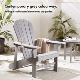 Vonhaus Grey Adirondack Chair Set 2, Reclining Slatted Garden Chair, Weather Resistant Hdpe Outdoor Armchair For Patio, Westport - thumbnail 2