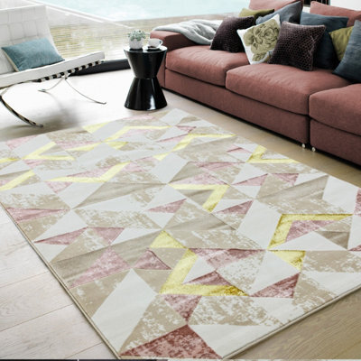 Pink Modern Geometric Easy To Clean Rug For Dining Room Bedroom & Living Room-200Cm X 290Cm - image 1