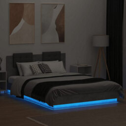 Berkfield Bed Frame With Led Without Mattress Concrete Grey 150X200 Cm King Size - thumbnail 4