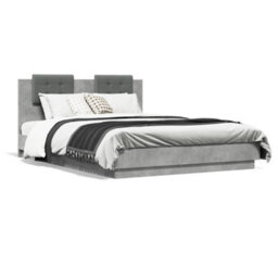 Berkfield Bed Frame With Led Without Mattress Concrete Grey 150X200 Cm King Size - thumbnail 5