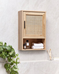 Beliani Bathroom Wall Mounted Cabinet Rosell 40 Cm Light Brown - thumbnail 2